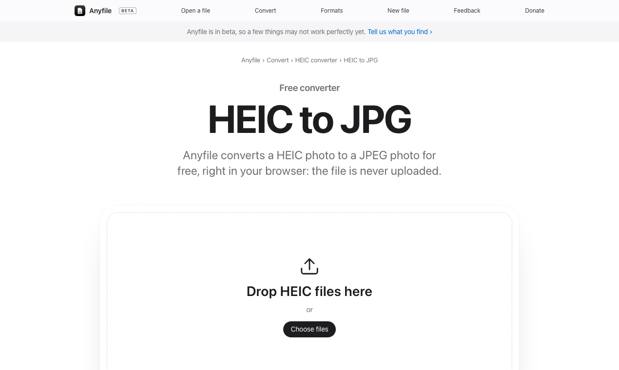 Anyfile’s HEIC to JPG converter page